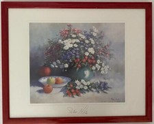 Bild gerahmt von Peter Motz Blumenbild Kunstdruck.Rame:Holz Rot(Paar Gebrauchspu