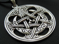 Pentagramm 925 er Silber Ketten Anhänger Mond Triskele weissmagie  / KA 068.2