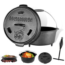 B-WAREN Dutch Oven Set Deckelheber BBQ Gusseisen Feuertopf Gusstopf Schmortopf