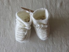 Strick-Schuhe für Baby, weiß, Fußlänge 10 cm, handgestrickt, NEU!