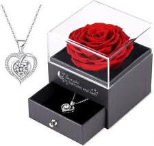 Rose in Geschenkbox mit Halskette +Herzanhänger 925 Silber, Geschenk für Frauen