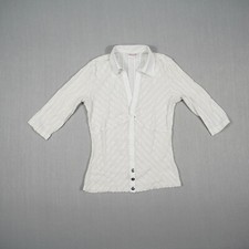 Biaggini Damen Hemd / Bluse Gr. 38 weiß silber 3/4 Ärm Kentkragen V-Ausschnitt