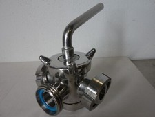 Massiver Drei - Wege - Hahn DN 25 G-KM-KM  Milchgewinde T-Bohrung  Edelstahl