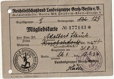 Mitgliedskarte des Reichsluftschutzbund und von Groß-Berlin von 1933