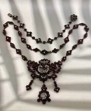 Antik Set Granatschmuck Granat Steine Perlen Silber Geprüft Collier Armband