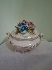 Capodimonte Terrine Deckeldose Rarität Floral Mit Blüten Shabby Vintage Retro 
