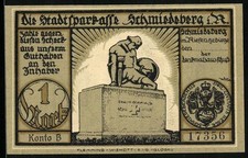 Notgeld Schmiedeberg i. R., 1 Mark, Denkmal und Kalkofen 