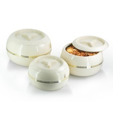 3 Stück Jaypee Kunststoff Hot Pot Thermoisoliert Kasserolle Speisenwärmer Servieren ELFENBEIN