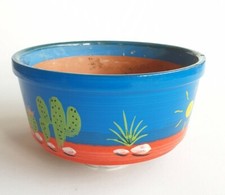 Boho Blumentopf Schale Kaktus Ethno Terrakotta handbemalt Bunt Sonne Vintage