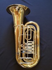 Tuba "Schmid" 4-ventilig- Goldmessing-Neusilberzüge -mit Zubehör und Koffer -NEU