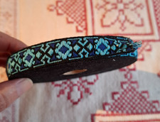 Vintage ca. 6 Meter alte Trachtenborte, schwarz mit türkisblauem Muster, 15 mm