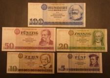 5 Geldscheine von DDR 5, 10