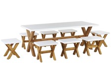 Gartenset weiß Tisch 200x100 cm 8 Hocker Betonplatte Akazienholz Rustikal Olbia