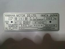 Typenschild id-plate Schild Yamaha bike XT 600 Z XT600Z 1VJ s97
