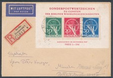 Berlin  R-Luftpost-Fernbrief   mit  EF. Mi.-Nr. Block 1 portorichtig gelaufen.