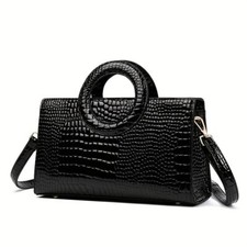 Damen Handtasche / PU-Leder / Krokomuster / schwarz / neu