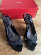 Esprit Schuhe Pumps Slingpumps Modell Emmy Sling Peeptoe schwarz Satin Gr. 38  
