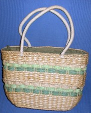 Damentasche Flechttasche Einkaufstasche, gefüttert, beige/grün, 35, 22, 11 cm