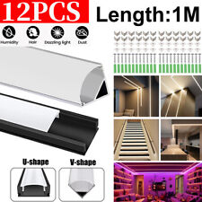 12x 1M LED PROFIL ALUPROFIL ALU SCHIENE LEISTE PROFILE FÜR LED-STREIFEN ELOXIERT