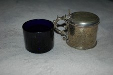 Tolles Vintage Sammlerstück deutscher versilberter großer Senftopf mit blauem Einsatz