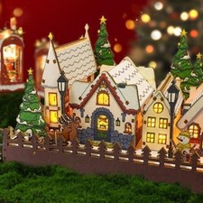 Hölzerne Weihnachtsbeleuchtung Haus Szene Ornament Festliche Szenen Urlaub