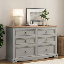 Kommode Corona grau Kiefer 6 Schubladen 3+3 Kiefer massiv mexikanisches Wachs Sideboard