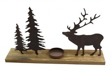 Kerzenhalter Teelichthalter Bäume Elch rustikal metall 32 cm Deko Weihnachten