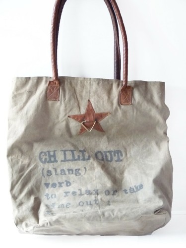 Vintage canvas leder shopper - vintage,