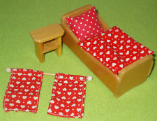 Puppenstuben Bett Natur Holz Möbel Nachttisch Bettzeug Vorhang Waldorf Spielform