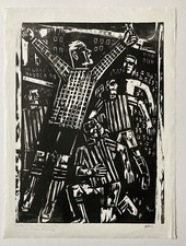 Karl Hubbuch, Der Torwart, 1951, Grafik, Holzschnitt, stempelsigniert