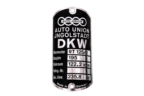 Typenschild für dkw 125 - dkw, 125/2