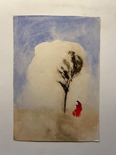 Aquarell Landschaft mit Baum