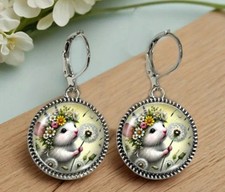 1 Paar verträumte Maus Ohrhänger, Glaseinlage, Edelstahl Vintage Stil 