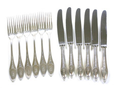 Set - 12-tlg. Tafelbesteck - Messer + Gabeln - floraler Dekor - aus 800er Silber