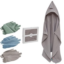 BIO Badeponcho Babyponcho - Musselin Kapuzenhandtuch - 100% BIO Baumwolle 75x100