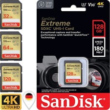 SanDisk Extreme SD Speicherkarte 16GB 32GB 64GB 128GB 256GB 4K UHD 180MB/s*