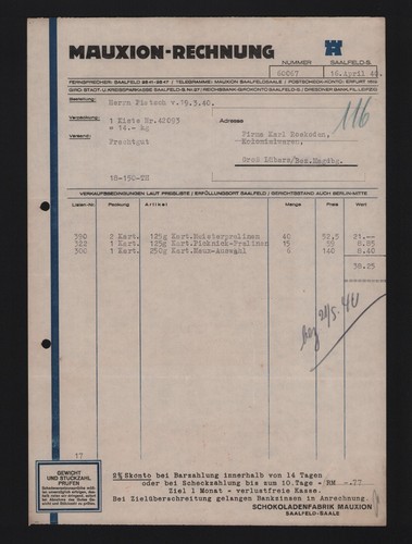 Saalfeld saale rechnung 1940 - rechnung,