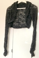 Gothic Rave Bolero schwarz aus Spitze mit Kapuze L