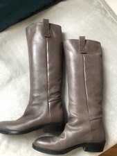 Stiefel komplett Leder 39,5 Grau wenig getragen flacher Absatz sehr schön