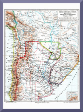 Argentinien, Chile, Bolivien, Uruguay, Paraguay +Historische Landkarte von 1895+