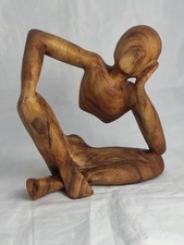 HOLZ ABSTRAKT SKULPTUR HANDGEFERTIGT DENKENDER MANN STATUE VINTAGE