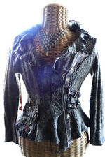 Juju Christine Cardigan grau Gr. S/M  Wollstrick Wollpelzkragen Boho Steampunk