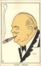 Künstler Ak Premierminister Winston Churchill, Karikatur, Zigarre - 11337049