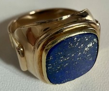 Herren Siegelring aus Gold 585er / 14 Karat mit ungravierten dunklen Lapislazuli
