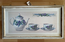 Gerahmtes Wandbild Kaffee-Tee-Kanne Tassen ❤️ Holzrahmen 65x36 Kunstdruck