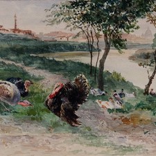 Unbekannt Arno Ufer Vögel Florenz Impressionismus Aquarell unsigniert um 1900