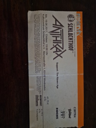 Original konzertticket anthrax - konzertticket,
