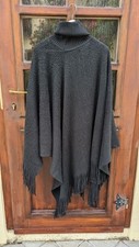 Damen Strick Poncho Überwurf Rollkragen schwarz