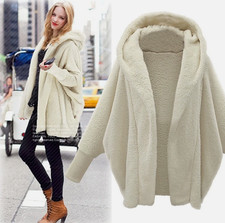 Damen Plüsch Warme Kapuzen Mantel Teddyfell Coat jacken Winterjacke DE