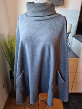 Damen Poncho Fleece mit Rollkragen grau Übergröße NEU